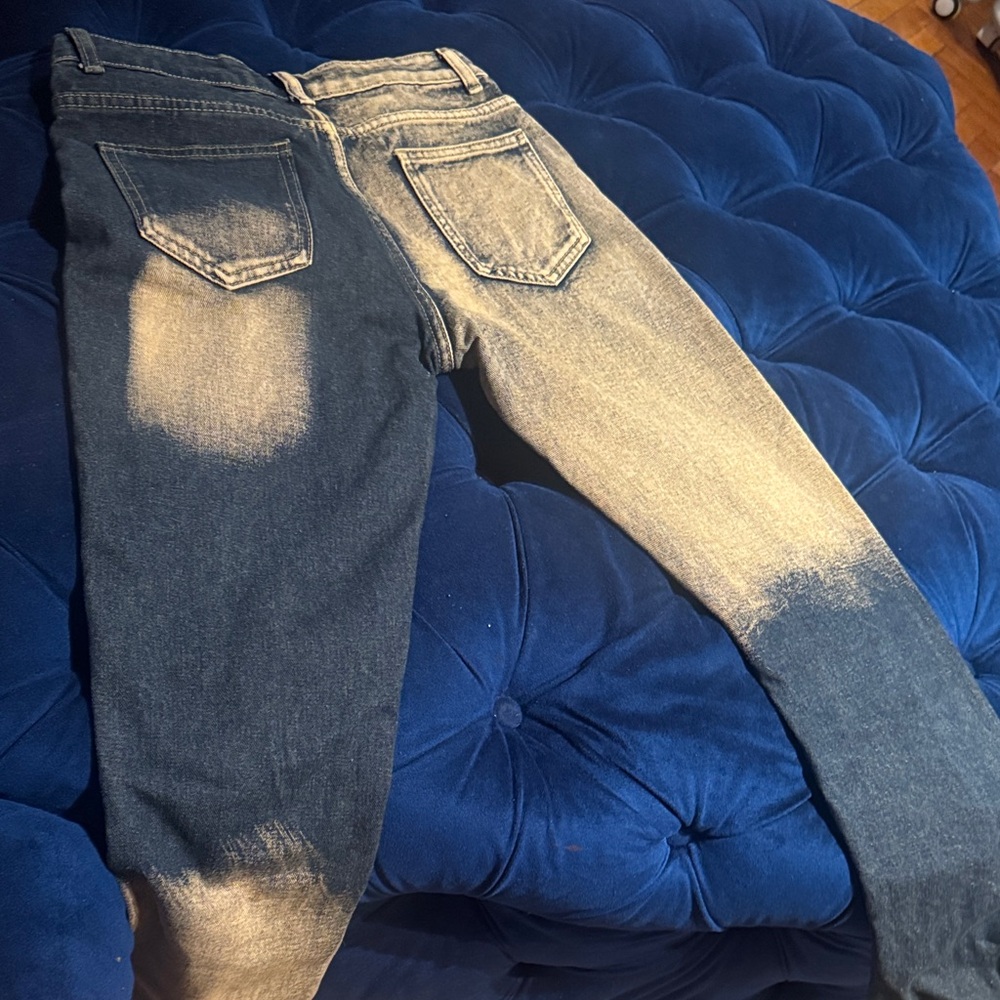 Distressed Blue and Tan Jeans - Picture 2 of 3